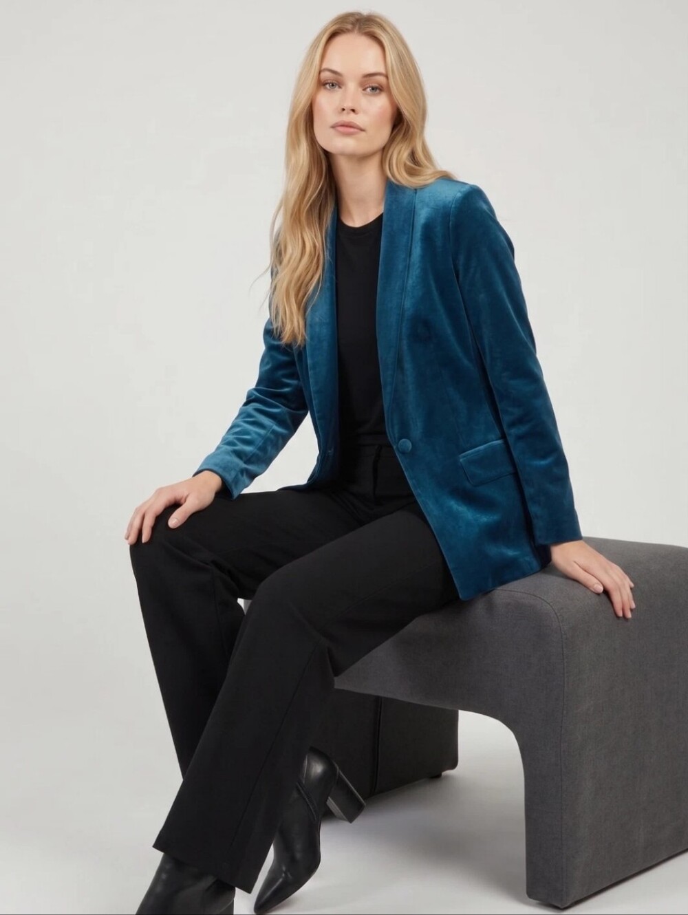 INC International Concepts Teal Velvet Shawl Collar Blazer Jacket NWOT Size PS